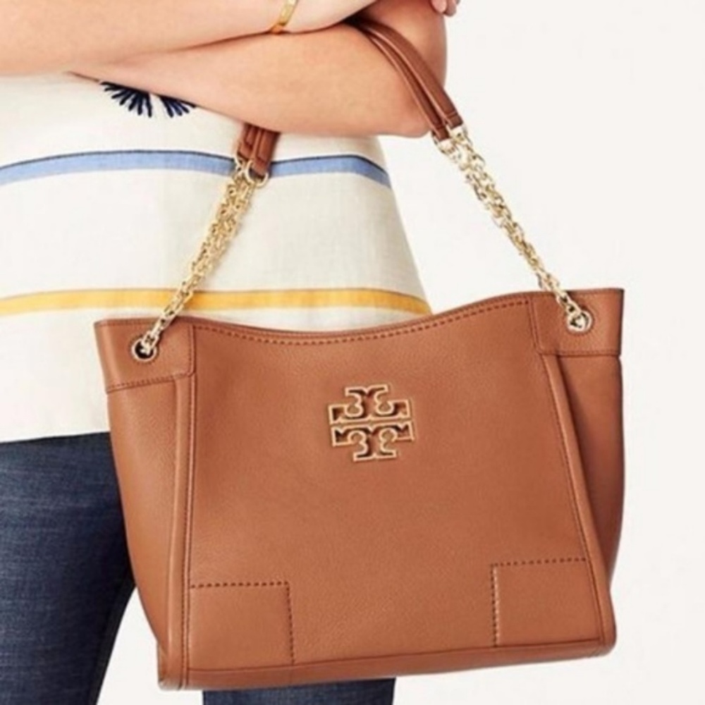 NWT Tory Burch Slouchy Tote Bark Leather Shoulder - Picture 3 of 7